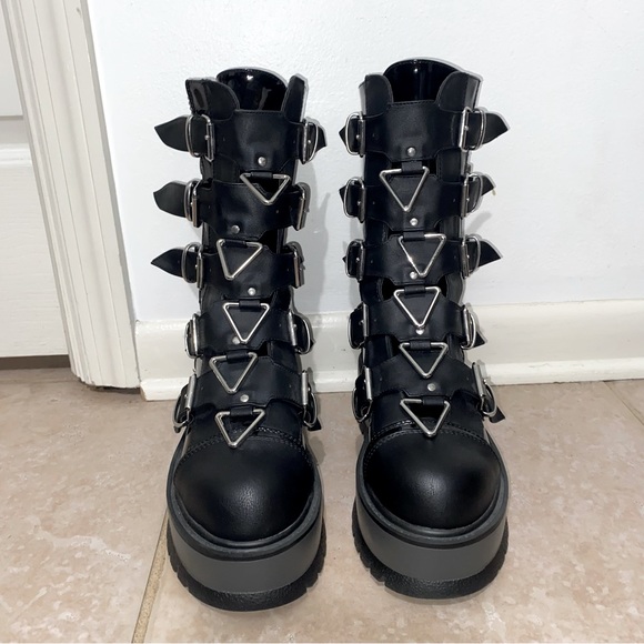 Demonia Shoes - NEW WITH BOX Demonia Slacker Buckle PVC Faux Leather Lug Sole Platform Boots